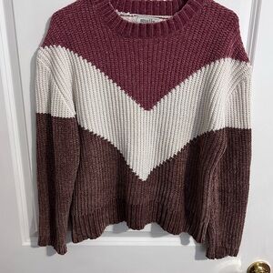 Stylish Colorblock Sweater - Pink, White, and Brown/Purple